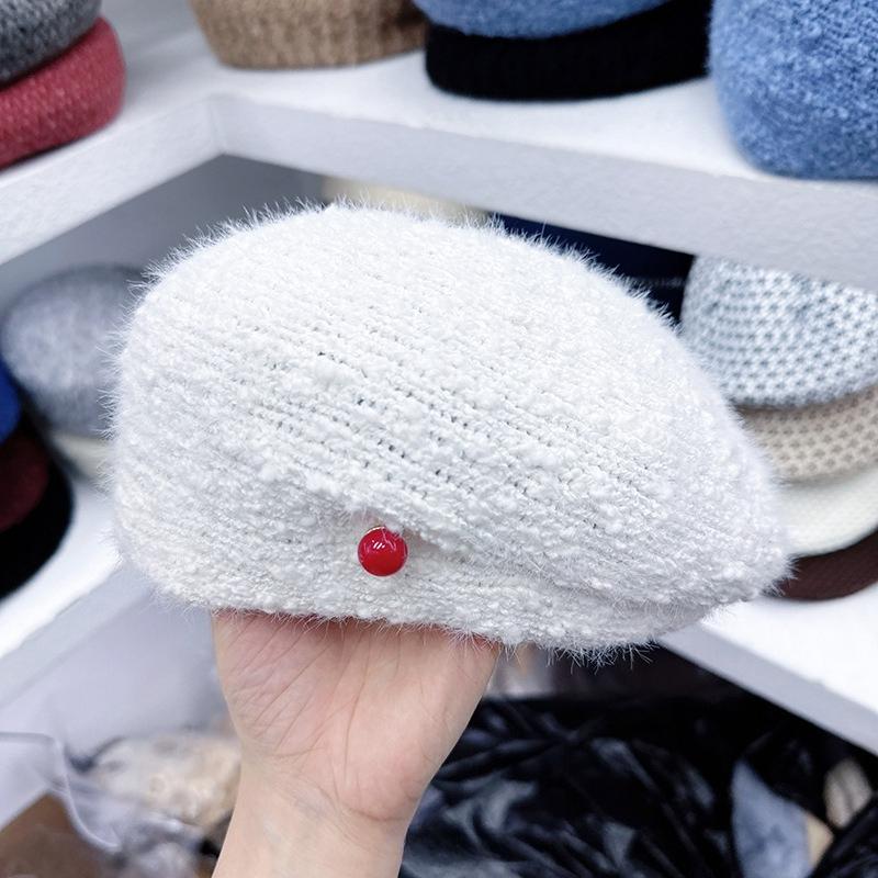 Autumn Winter New Korean Solid Color Retro Knitted Beret Women'S Daily Wear Commuting Travel Personality All-Match Painter Hat