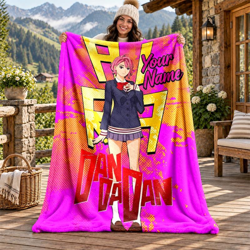 Dandadan Custom Name Flannel Blanket Personalized Soft Warm Plush Throw Blanket Customized Gift for Family Friends