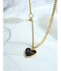Chic Minimalist Women's Peach Heart Pendant Necklace: European & American Style, Sexy Layered Design with Drip Oil & Steel Beads