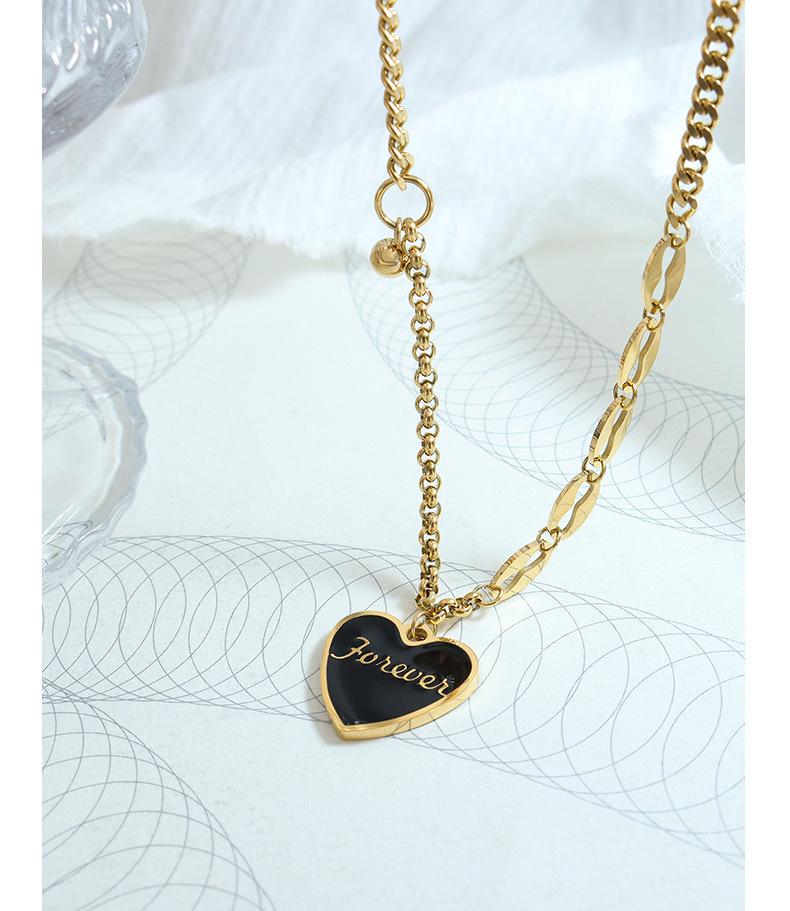 Chic Minimalist Women's Peach Heart Pendant Necklace: European & American Style, Sexy Layered Design with Drip Oil & Steel Beads