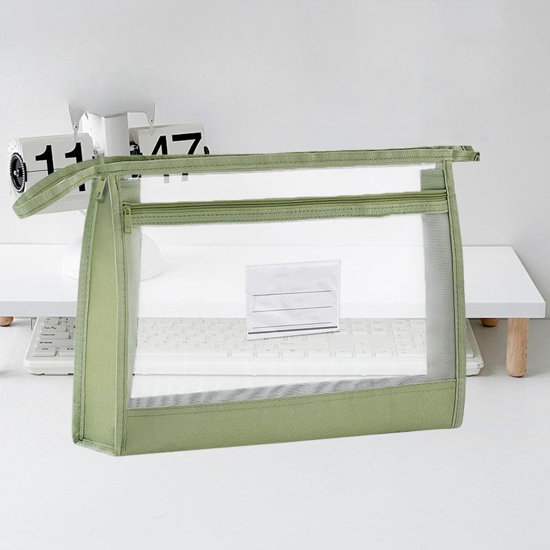 Прозрачная сетчатая папка-мешок формата А4 с застежкой-молнией двухслойная портативная для учеников начальной и средней школы сумка для хранения специальных предметов зелёный 729₽