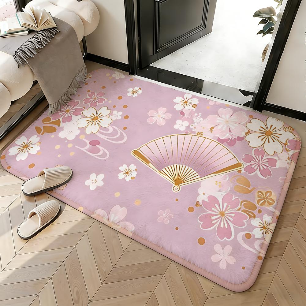 Soft Absorbent Non-Slip Rug Art Folding Fan Floor Mat Home Decor Doormat Bedroom Floor Mat Shower Carpet
