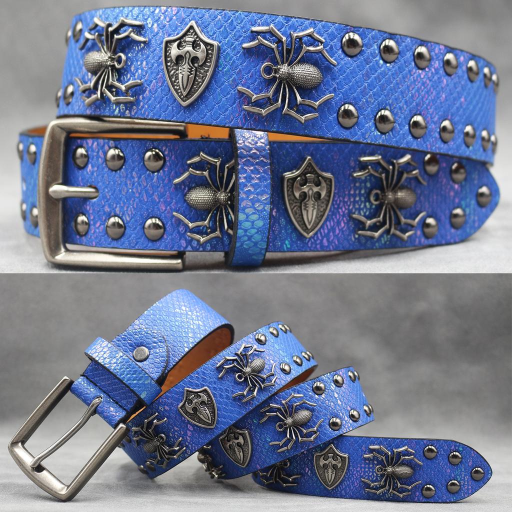 Original Skull Rivet Belt Punk Men'S Belt Women'S Snake Pattern Decorative Belt
