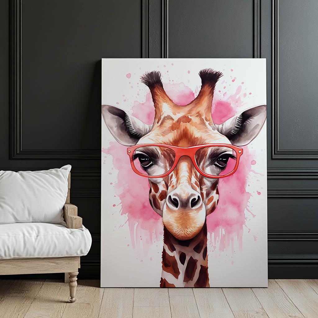 Pink Giraffe With Glasses Pink Giraffe With Glasses, 30X40 Cm, Unframed, Premium Canvas On Stretcher