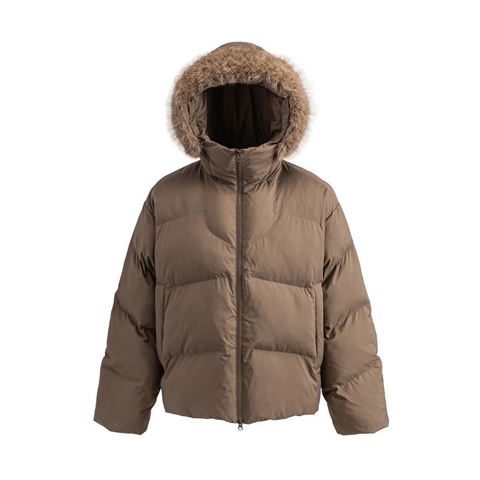 

3QMODE Unisex Retro Winter Jacket with Detachable Fur Collar and Hood - Casual Loose Fit XXL коричневий