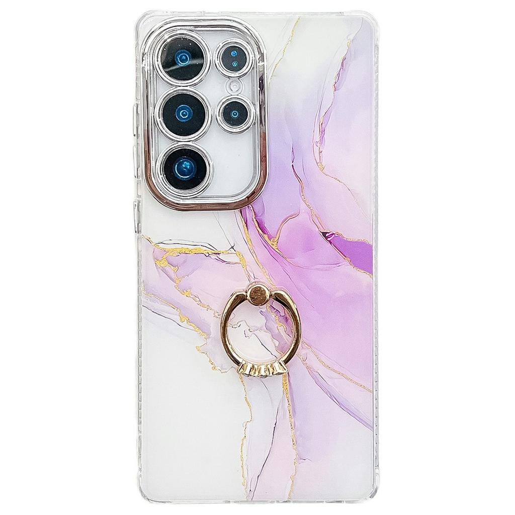 For Samsung Galaxy S25 Ultra Case with Kickstand IMD Marble Pattern Electroplated Phone Cover