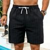 Mens Striped Linen Drawstring Beach Shorts Summer Casual