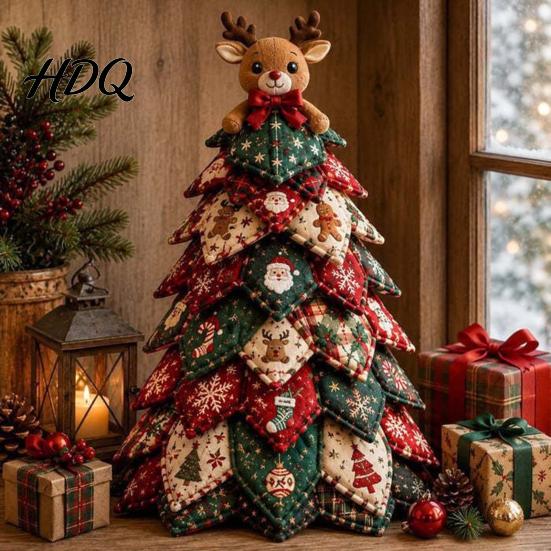 Festive DIY Projects for Holidays Quilted Fabric Christmas Tree Craft Kit Vintage Patchwork Sewing Set Unique Handmade Presents Tabletop Decor Xmas