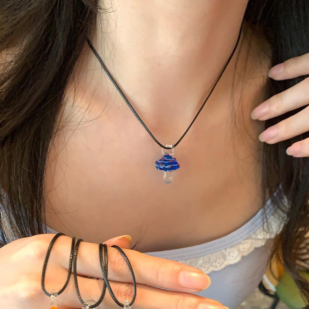 Glazed Mushroom Pendant Necklace Versatile Fashion Premium Clavicle Chain ins Simple Jewelry