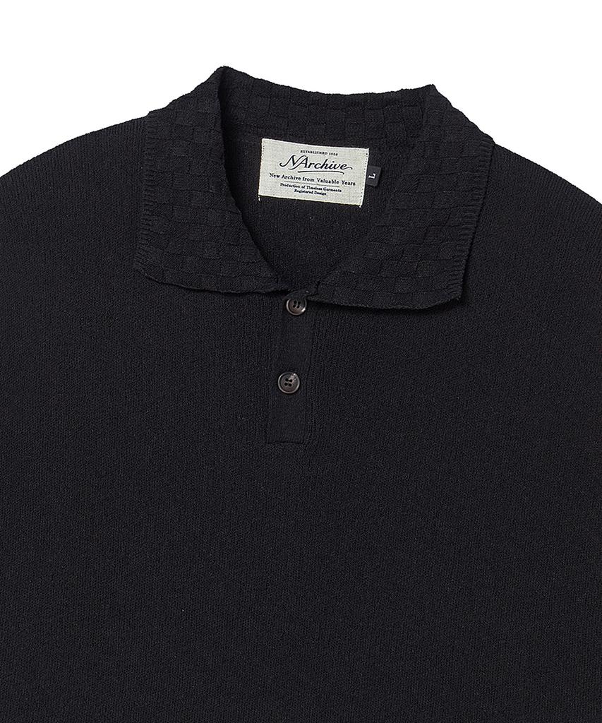 BEYOND CLOSET [Collection Line] Weaving Collar Detail Cotton Knit Black