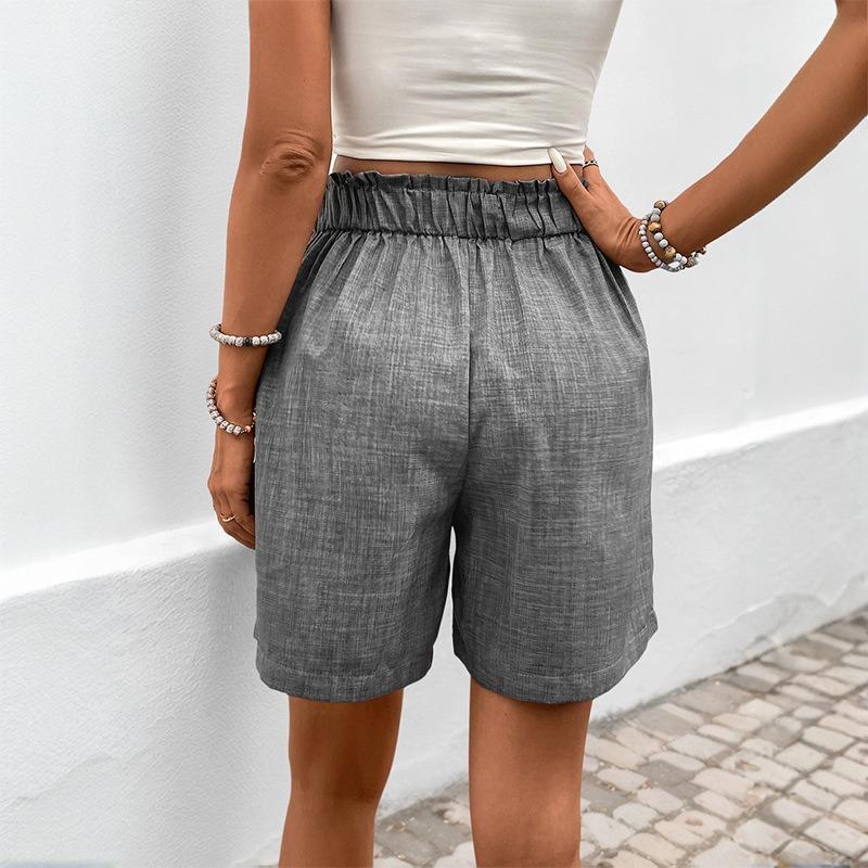 VEZFAA Women's Fashion Casual Solid Color Print High Waist Sport Shorts