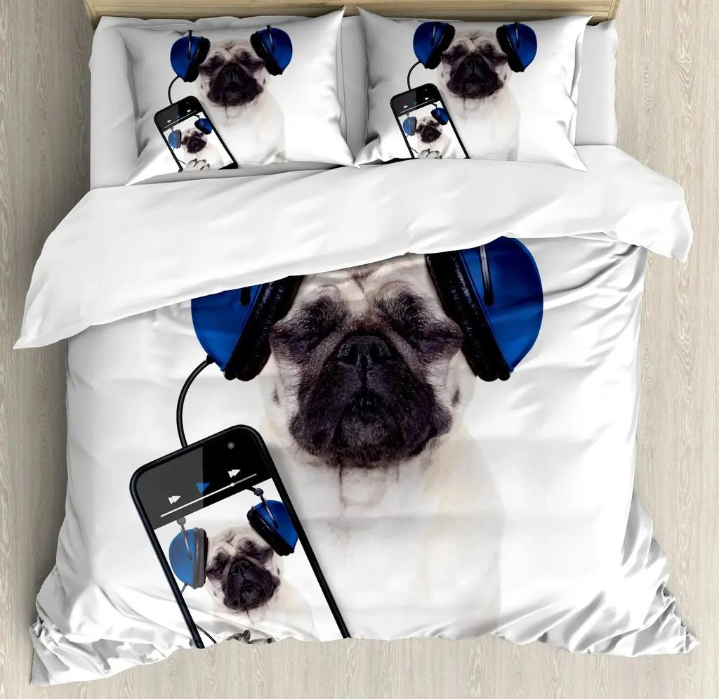 Cartoon Pug Dog Comfortable Duvet Quilt Cover Pillowcase Bedding Set Children Bedroom Decoration Home Textile