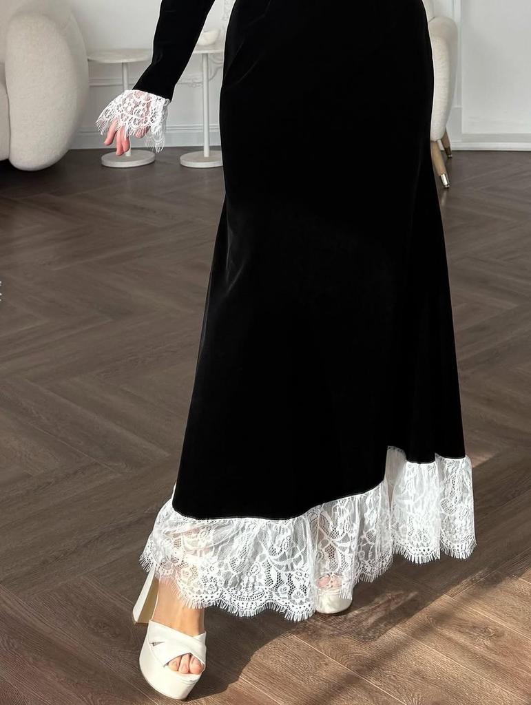 2025 Women's Winter Lace Patchwork Waist-Cinching Slim Dress