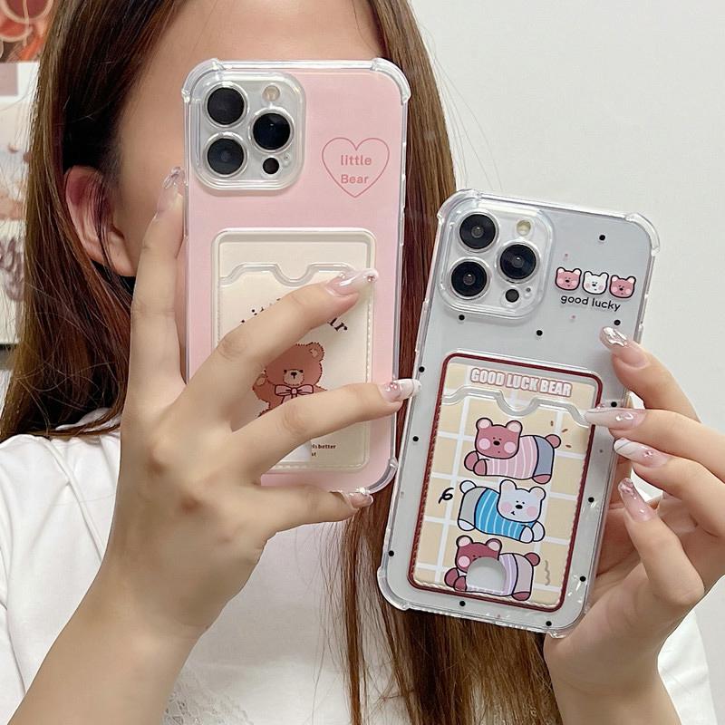 Cute Bear Printed Soft TPU Clear Shockproof Casing Protective Cover Transparent Full Back Case
