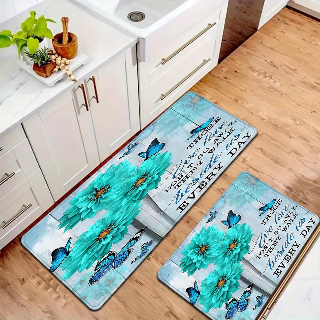 1Pcs Anti Fatigue Kitchen Rugs, BlueDaisy Butterfly  Print Waterproof Non-Slip Thick Cushioned Kitchen Mat Heavy Duty Comfort Standing Mat for Kitchen