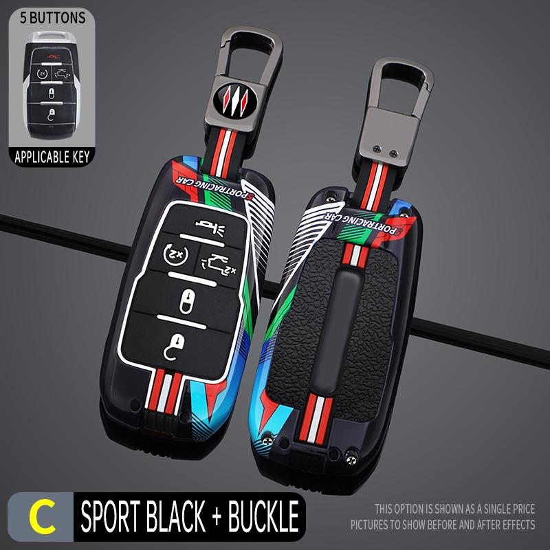 Étui Porte-Clés Métal Style Course Housse pour Clé de Voiture Dodge Ram 1500 Pickup Trx Rebel Ram 2500 3500 4500 5500 gray