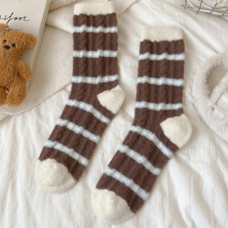 Australian Fleece Striped Twist Warm Socks Autumn and Winter Fleece Thickened Warm Tube Socks Children's Home Sleep Socks Women