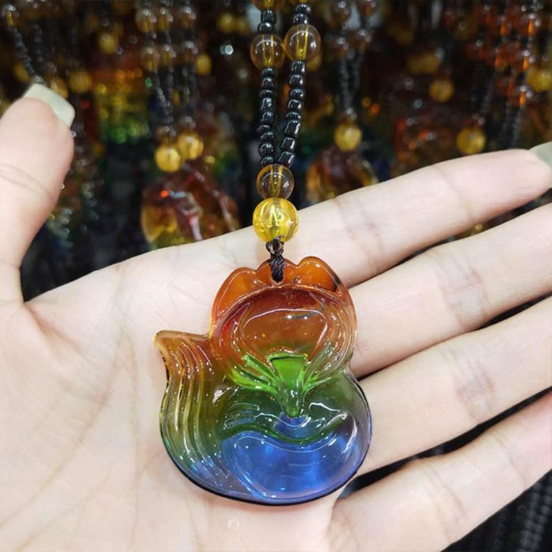 Imitation Glass Pendant Chinese Style Versatile Necklace Crystal Sweater Chain