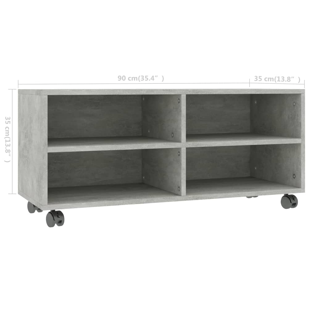 TV Cabinet with Casters Concrete Grey 90 x 35 x 35 cm Engineered Wood
