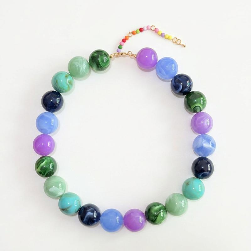 Fashion Bohemian Necklace with Acrylic Beads Colorful Dopamine Pendant for Casual Beach Outings A11