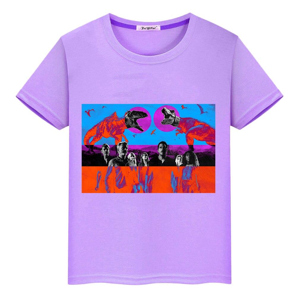 Dinosaur Summer Boy Girl 100%Cotton T-shirt Y2k One Piece Anime Tees Casual Short Print Tops Jurassic World Dominio Kids Clothes