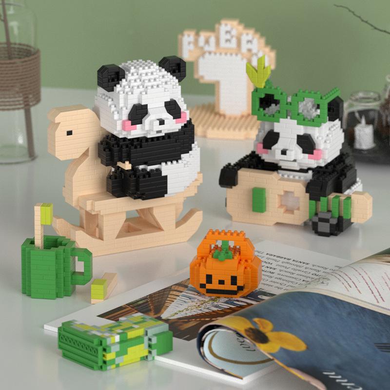 Panda Flower Cute Blue Building Blocks: Micro-Particle Assembly Toys for Creative Modeling