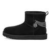 Botas de Nieve Cortas Clásicas Mini de Cuero de Doble Capa Cálidas Antideslizantes de Moda con Cadena Botas de Nieve para Mujer Negras 1123668-BLK