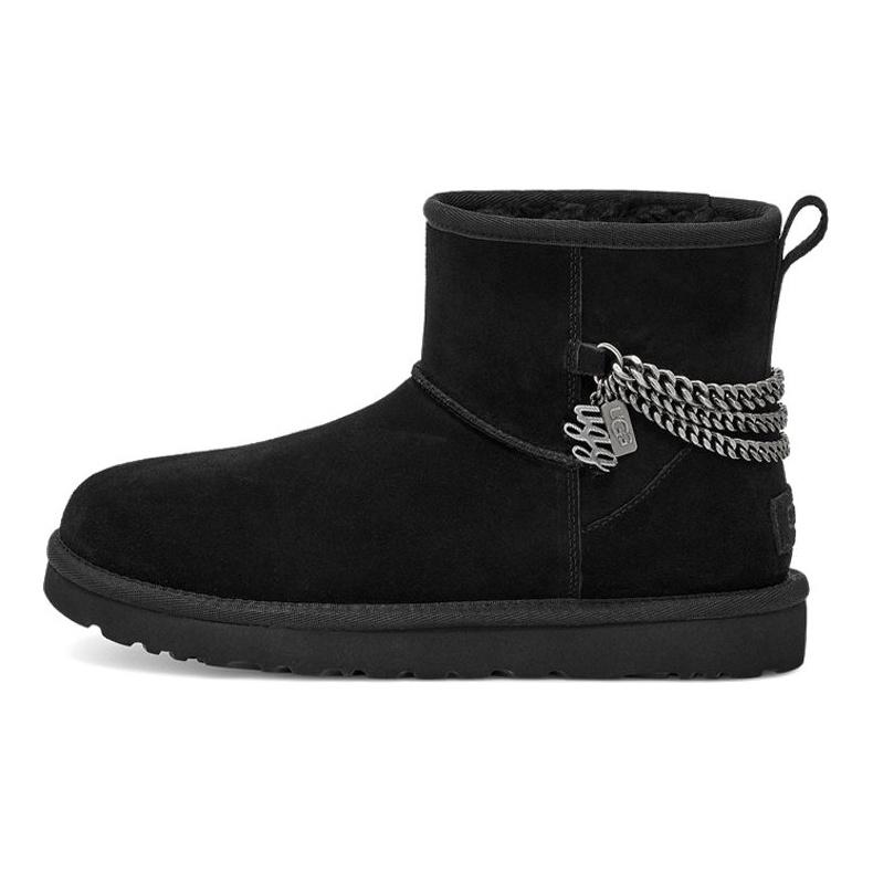UGG Classic Mini Two-Layer Leather Warm Non-Slip Fashion Chain Short Snow Boots Women Snow Boots Black 1123668-BLK