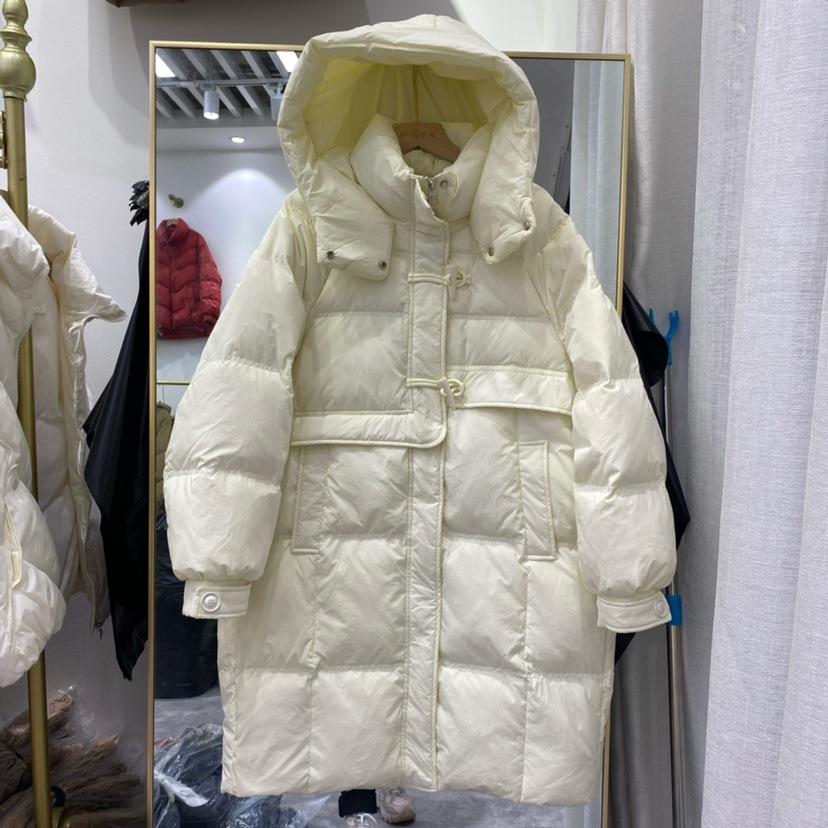 Women's Hooded Down Jacket with Horn Buckles - White Duck Down, Thickened for Warmth, Winter 2023 Arrival