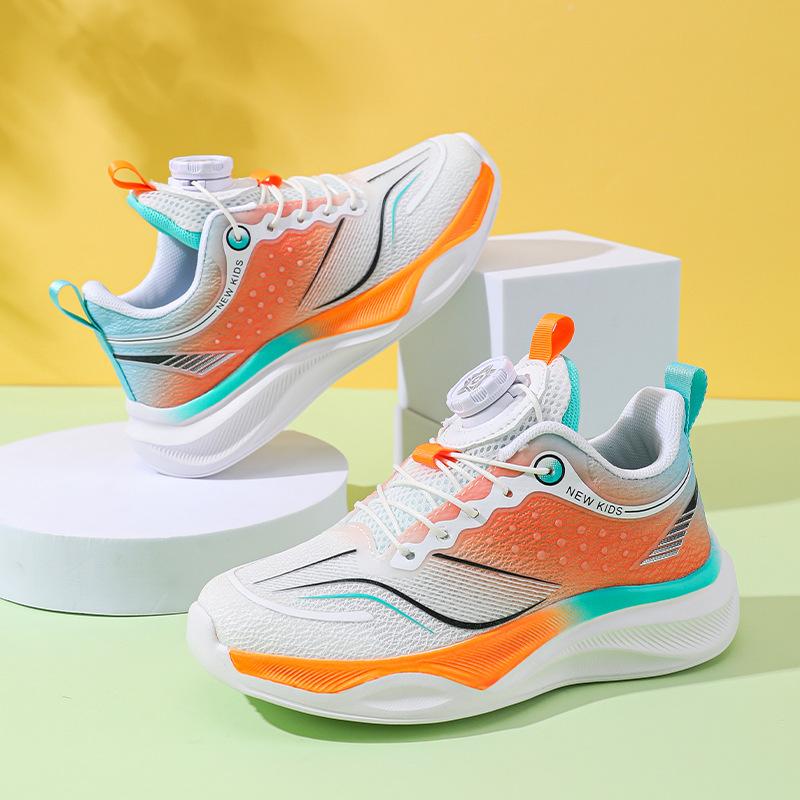 Children's Sports Shoes Boys and Girls Summer New Mesh Running Shoes Single Mesh Breathable Button Shoes Lightweight Cushioning Classmates