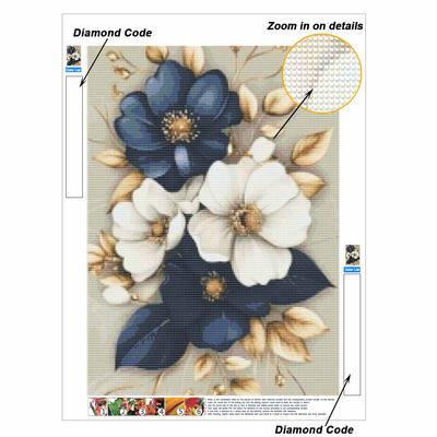 Diamond Painting Kit for Adults DIY Blue White Flower Sparkling Art Canvas for Relaxing Craft Home Wall Decor and Creative Handmade Gift Idea