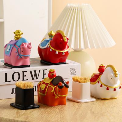 Cute Horse Toothpick Cylinder Creative Pony Toothpaste Box Home Tea Table Floss Box Cotton Swabs Storage Can Home Desktop Ornament