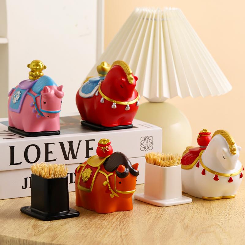 Cute Horse Toothpick Cylinder Creative Pony Toothpaste Box Home Tea Table Floss Box Cotton Swabs Storage Can Home Desktop Ornament