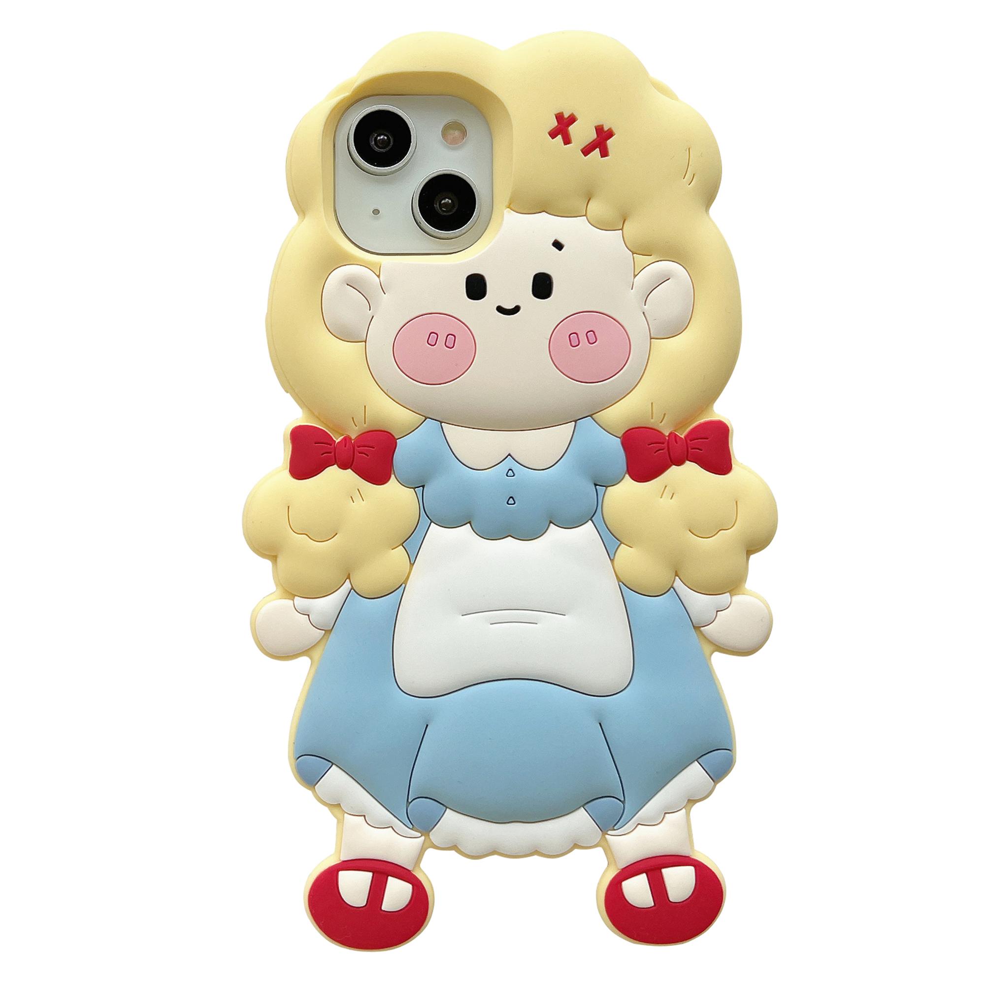 

For iPhone 15 Silicone Case Cute Blonde Girl Design Shockproof Phone Back Cover As Shown A