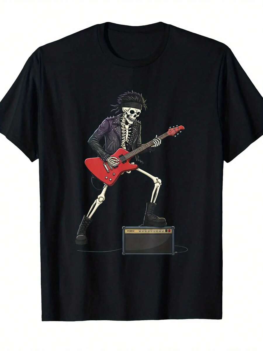 UnisexS Boys Rockstar Skeleton Rock Graphic TShirt Short Sleeve Crew Neck Tee With Electric S