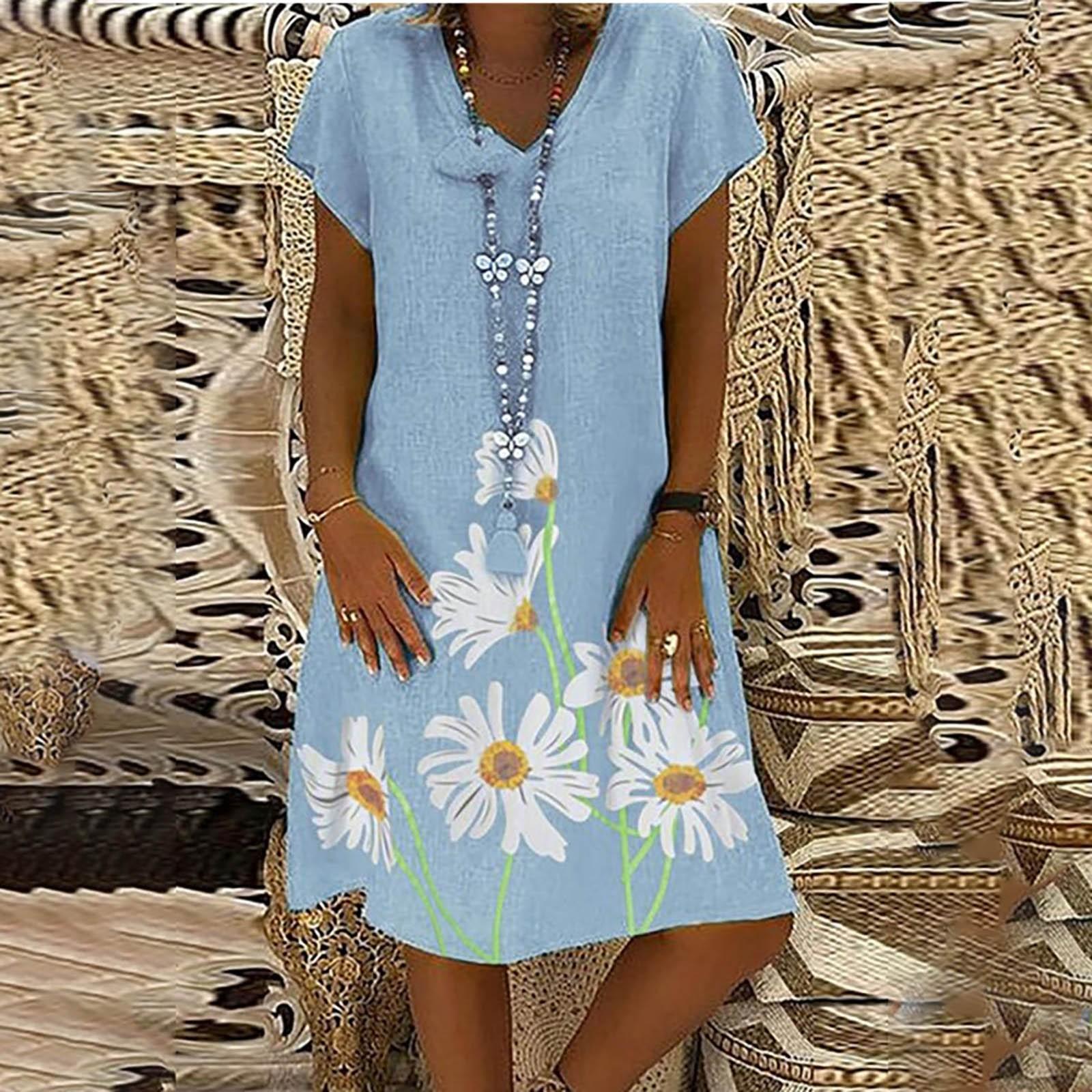 

Платье миди с открытыми плечами Свободное ретро литературное платье с v-образным вырезом и удобным принтом XXL