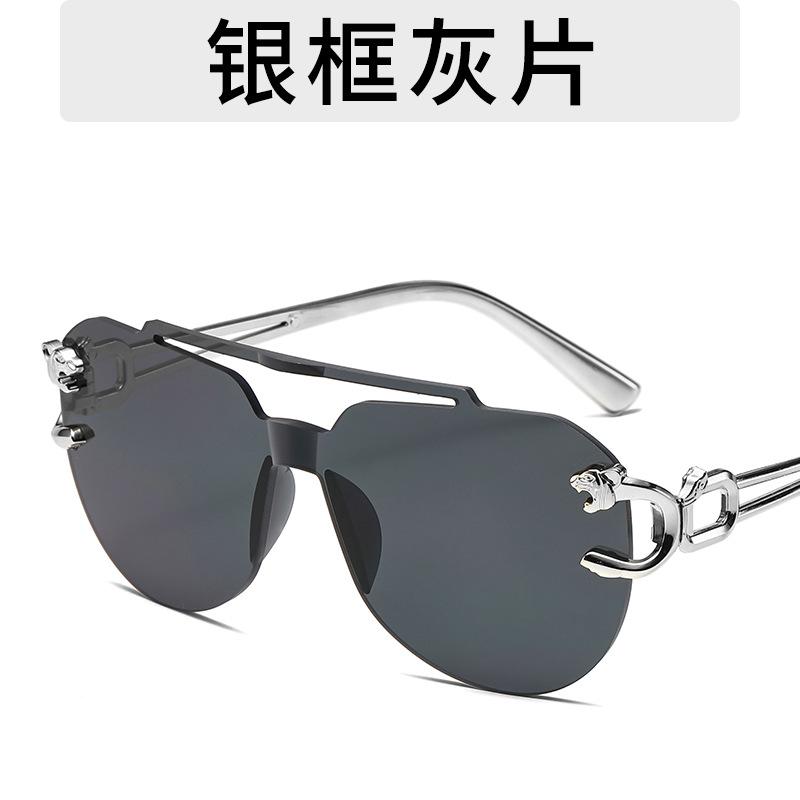 New Fashion Rimless Sunglasses For Men Double Bridge Style Leopard Aviator Frame Oval Female Sunglasses Glasses For Women Uv400