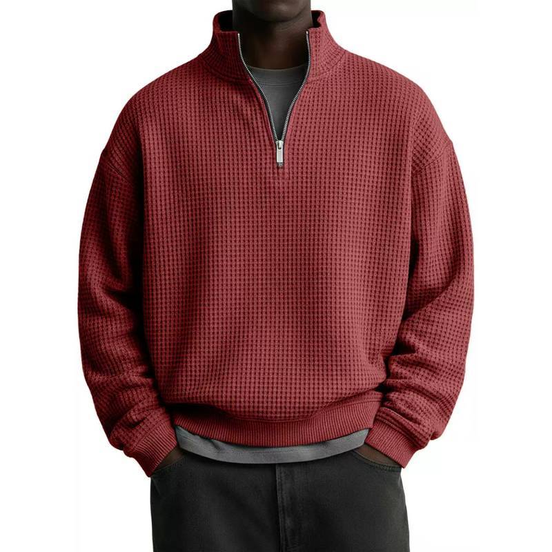 Minimalist Stand Collar Long Sleeve Mens Hoodie With Polyester Fabric For Casual Wear