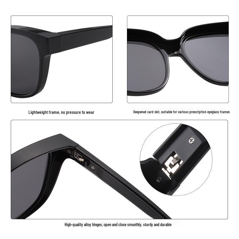 Stylish UV Protection Polarized Clip-On Sunglasses for Women - Large Frame & Color-Changing, Compatible with Myopia Glasses