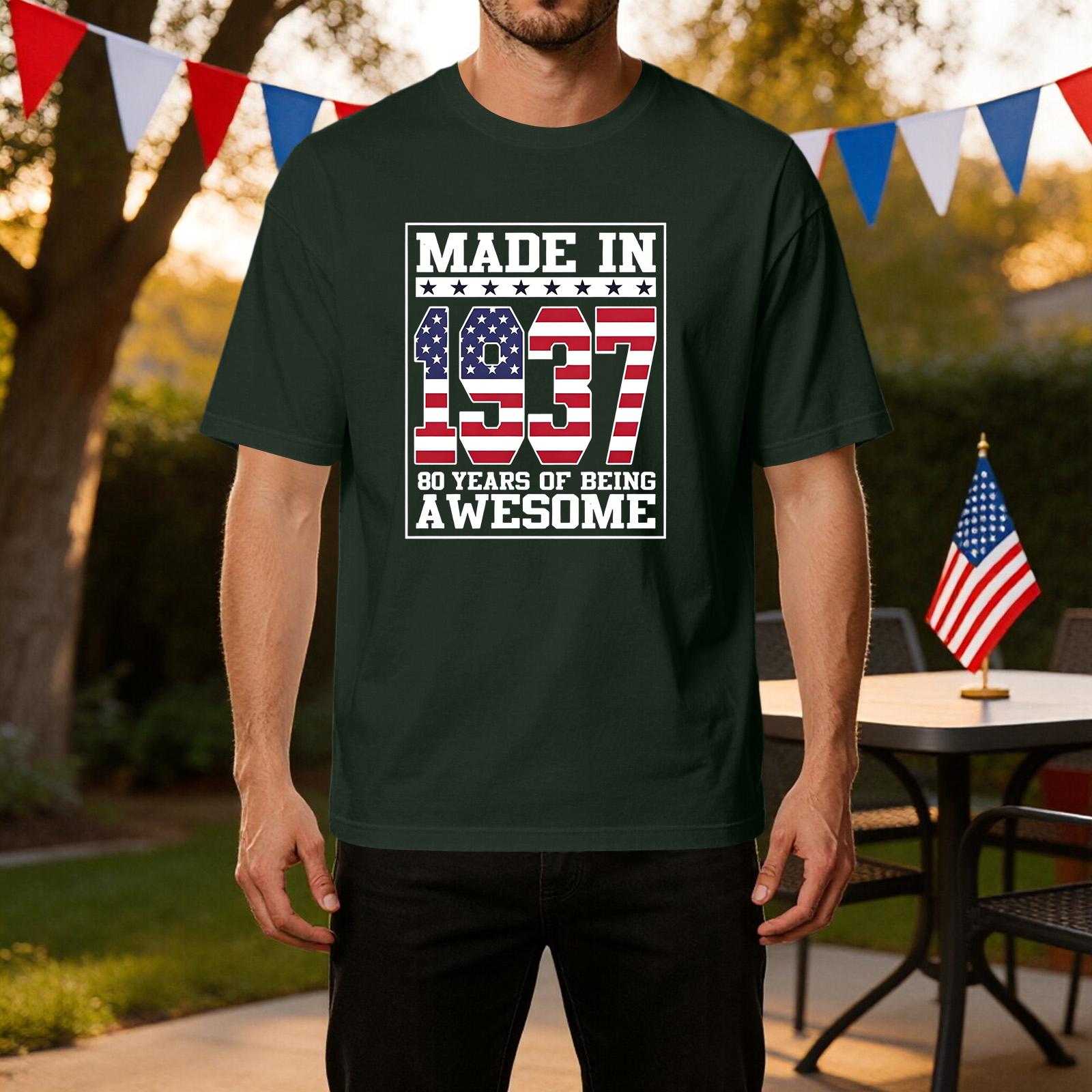 

Men s Casual Short Sleeve T-Shirt Made in 1937 Graphic Print Crew Neck Lightweight Breathable Fabric Comfortable Fit XL