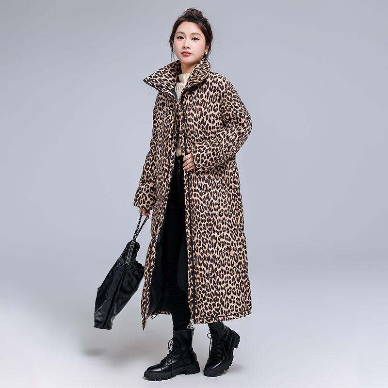 0 season down over the knee cotton clothes leopard print warm cotton clothes plus size jacket