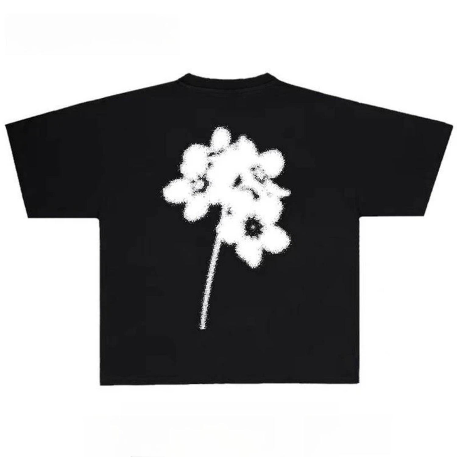 

Hong Kong Style Flower Print Vintage Graffiti Trendy Brand 200g Heavy Cotton Short-sleeved T-shirt for and Tops Tees S чёрный