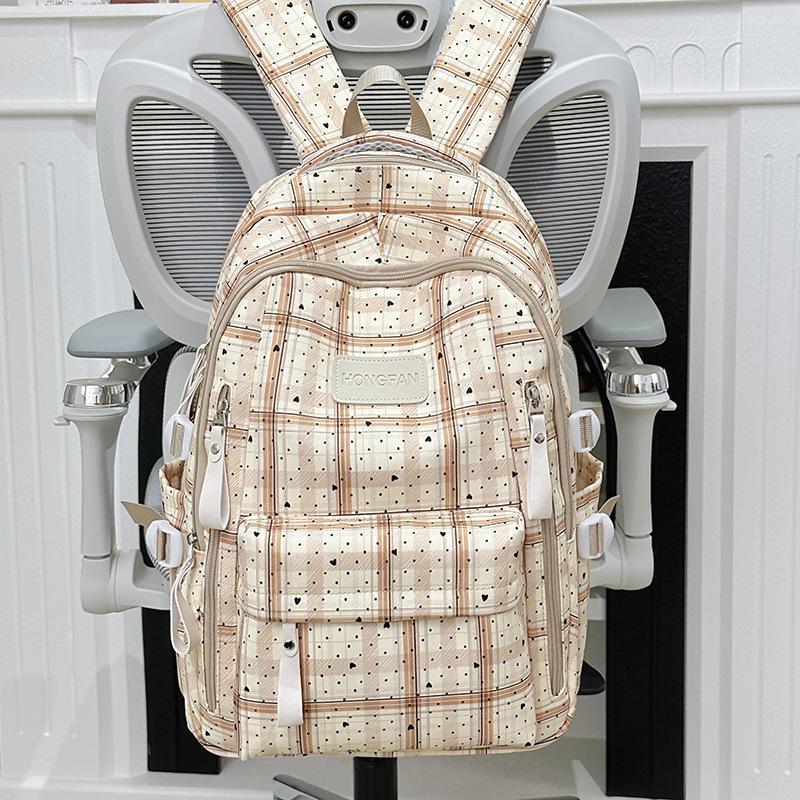 Schoolbag Vintage Plaid Junior High School School Bag Women's Fashion Large Capacity Computer Travel Backpack High School Student Backpack Tide
