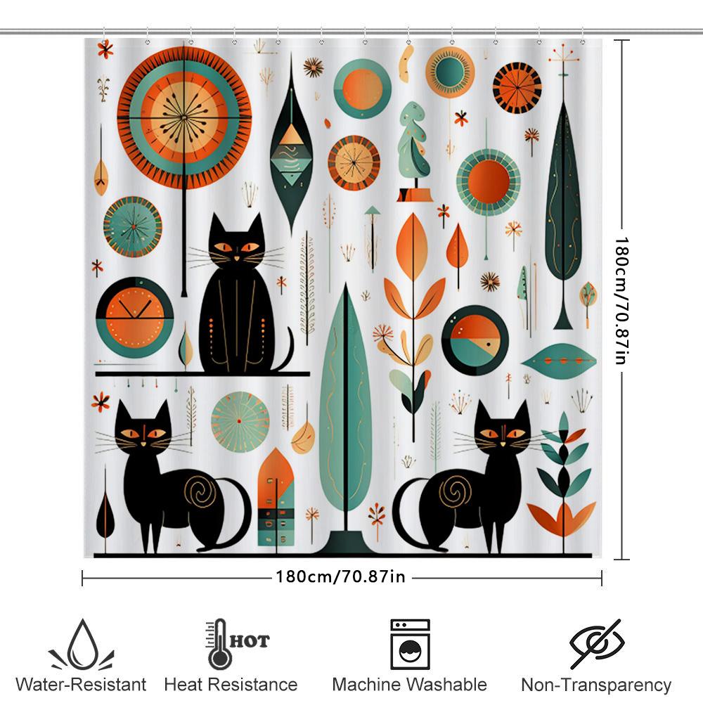 Retro Cat Pattern Shower Curtain Unique Bathroom Decor For Home Decoration Black Cats Print Fabric Bath Shower Curtain Waterproo