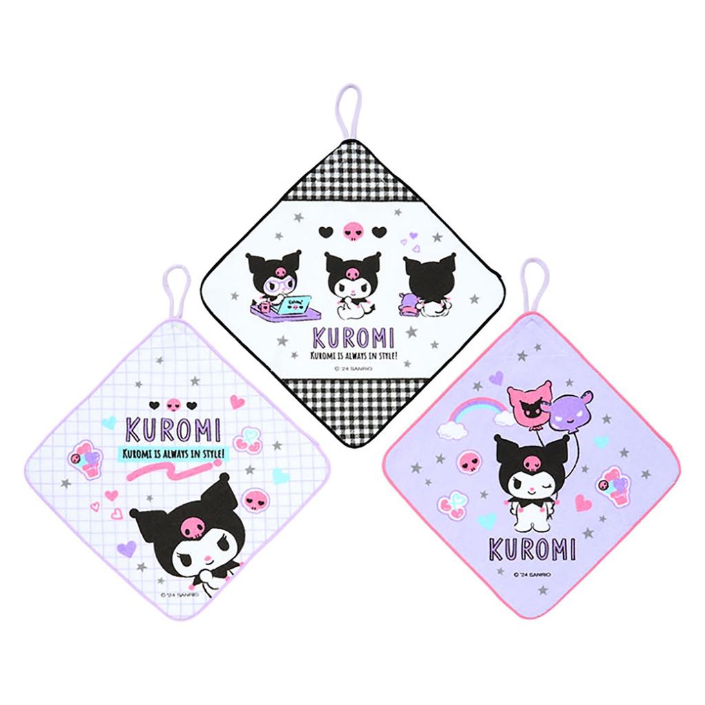 Sanrio Kuromi Loop Towel Set for Antibacterial with Name for Nursery (SANRIO) 3-Piece Children, Treatment, Space, School/Kindergarten (249840)