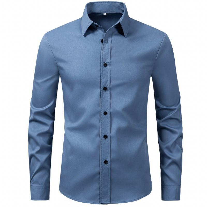 

2026 Men s Solid Color Business Casual Long-Sleeve Shirt with Turn-Down Collar for European and American Fashion. XXXL