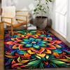 Vintage Mandala Flower Rug - Washable Polyester Indoor/Outdoor Mat, Non-Slip Bohemian Decor for Bedroom & Living Room