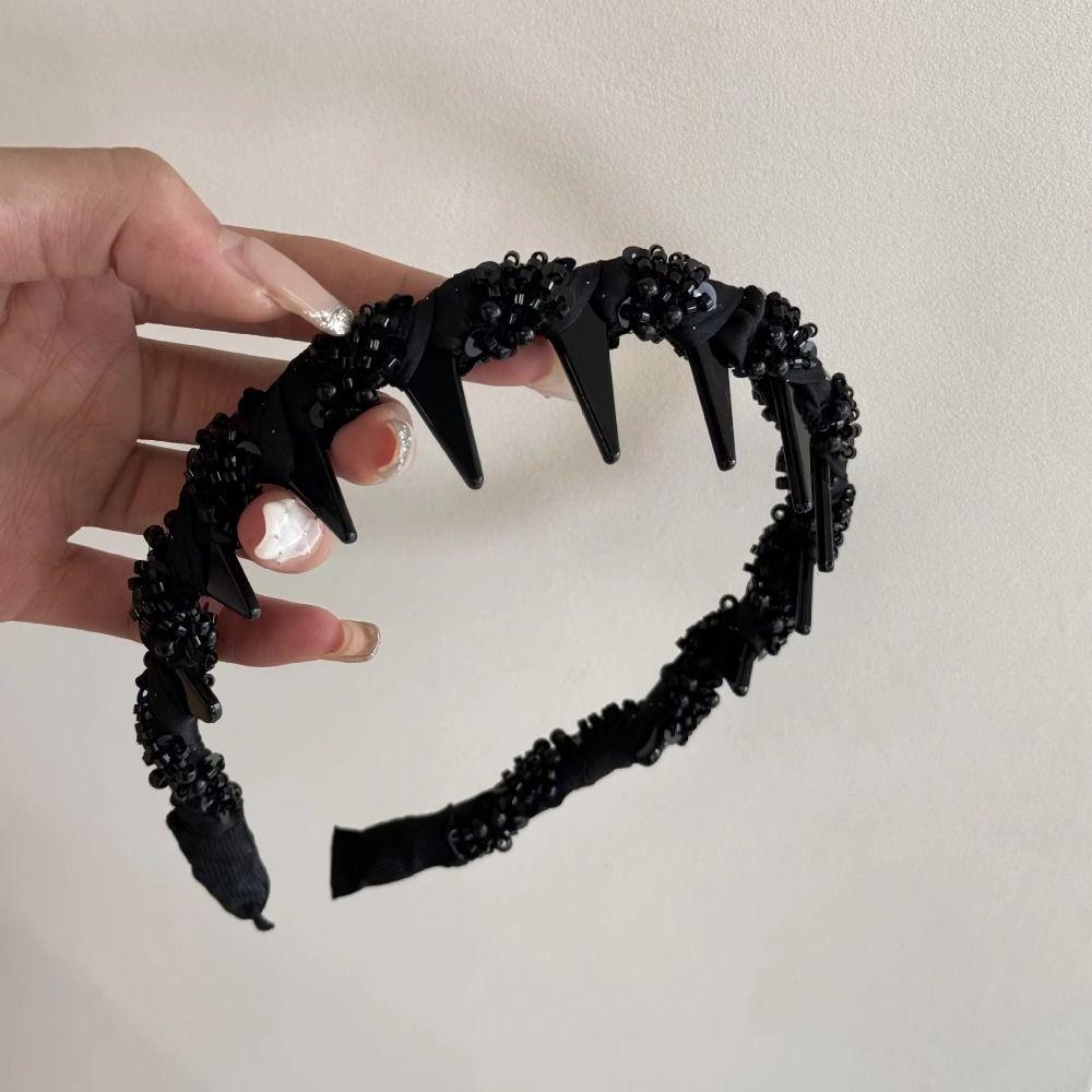 Korean Style High Cranial Top Headband Fluffy Non-slip Hair Hoop Wave Headband with Beaded  Travel