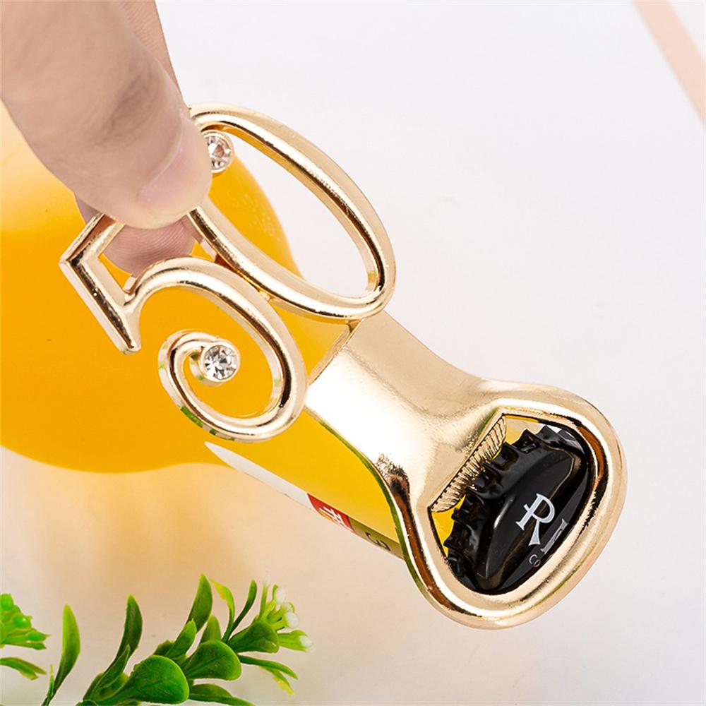 30pcs Golden Bottle Opener with Diamonds for 10/18/20/30/40/50/60/70/80th Birthday Party Decoration