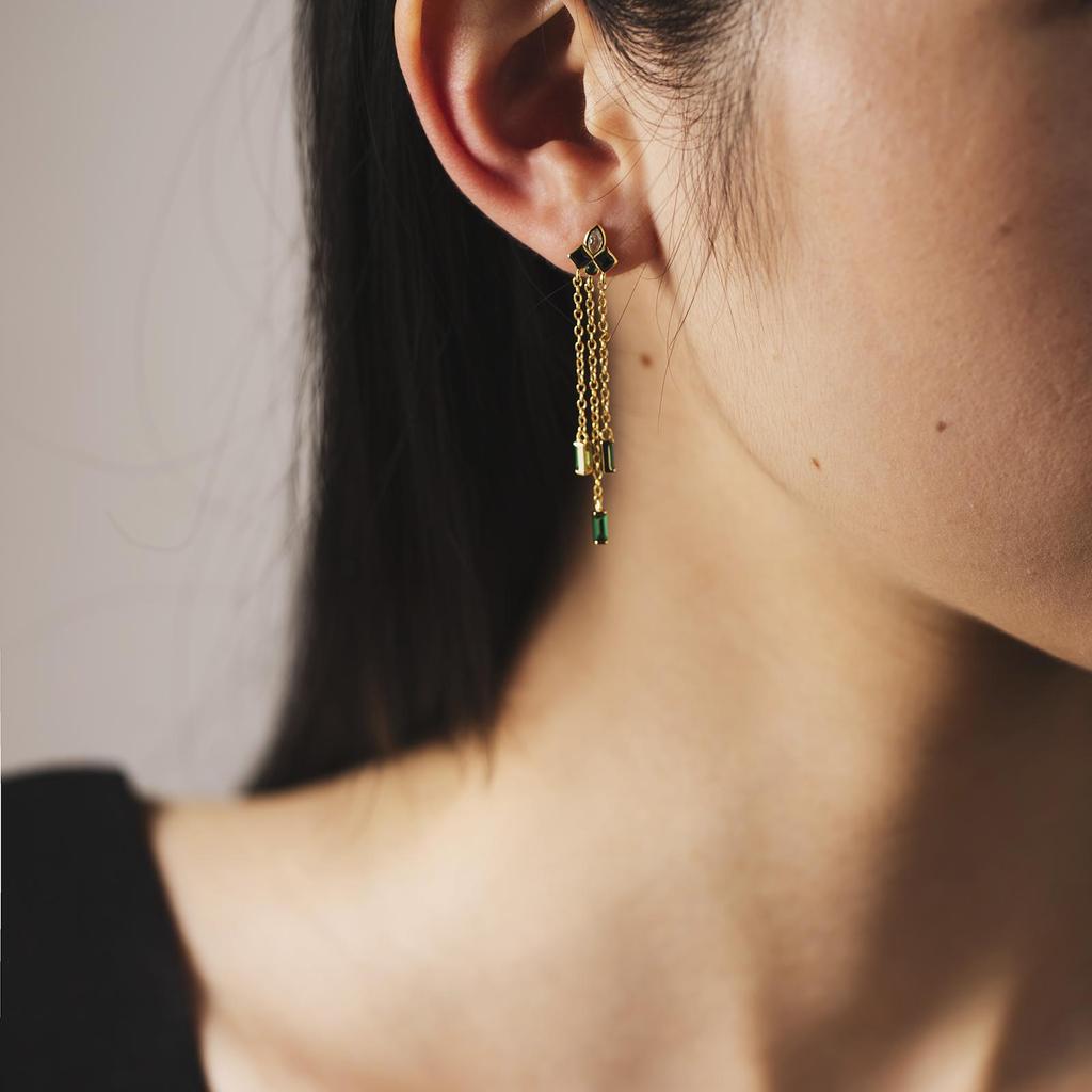 ANDYWEN Brinco de gota de zircônia cúbica verde dourada de prata esterlina 925, corrente longa, joias finas de luxo, joias de cristal 2023